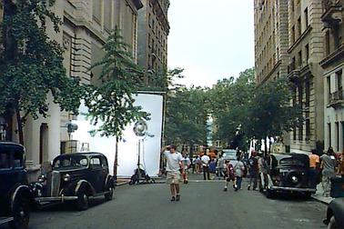 Movie crew setting up lighting