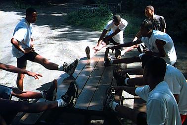 strecthing before a run in Central Park